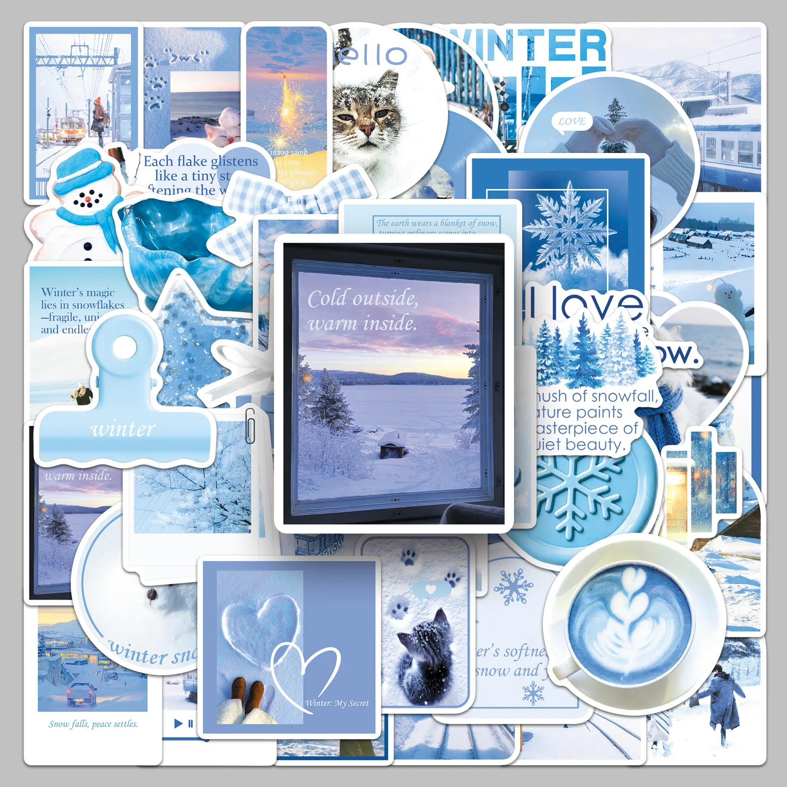 50 Stück Blaue Winter Koreanische INS Aufkleber Ästhetische Pastell DIY Gepäck Handy Wasserdichte Sticker