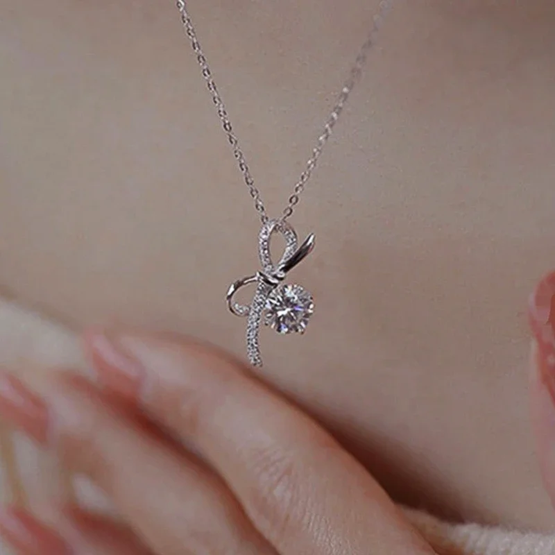 Huitan رومانسية Bowknot تصميم قلادة قلادة الإناث الساحرة بلينغ بلينغ اكسسوارات النساء رائعة العصرية مجوهرات للحزب #5