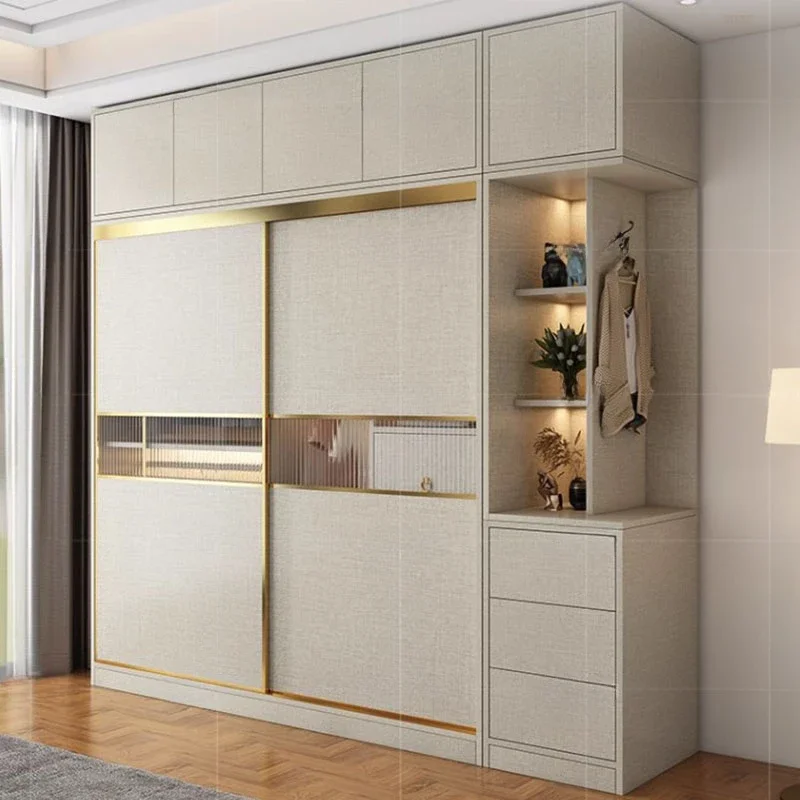 Clothes Storage Wardrobe Modern Luxurious Bedroom Organizer Wardrobe Sliding Doors Multifunction Room Furniture