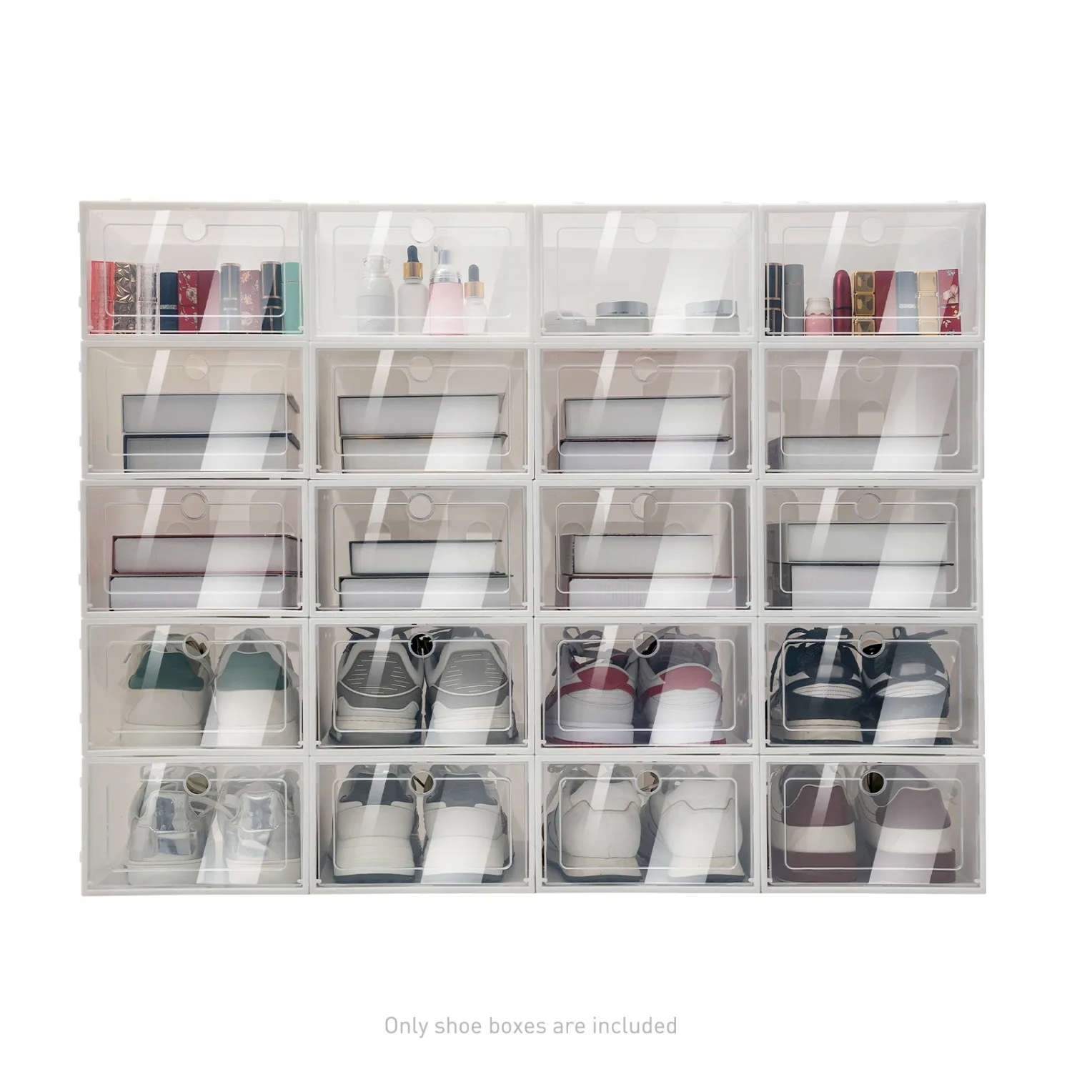 

20-Pack Foldable Shoe Storage Boxes: Stackable, Clear Plastic Organizers with Transparent Lids for Space-Saving Shoe Display