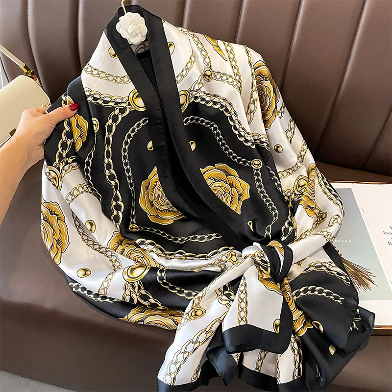 180*90cm Luxury Brand Women Summer Silk Scarves Shawl Lady Wrap Soft Female Europe Designer Beach Bandanna foulard muffler pareo