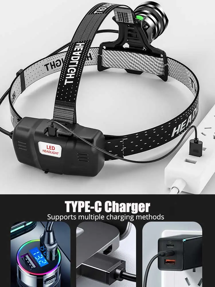White Laser Fishing LED Headlamp Sensor XHP90 Headlight with 18650 Battery Flashlight USB Rechargeable Head Lights Torch Lantern
