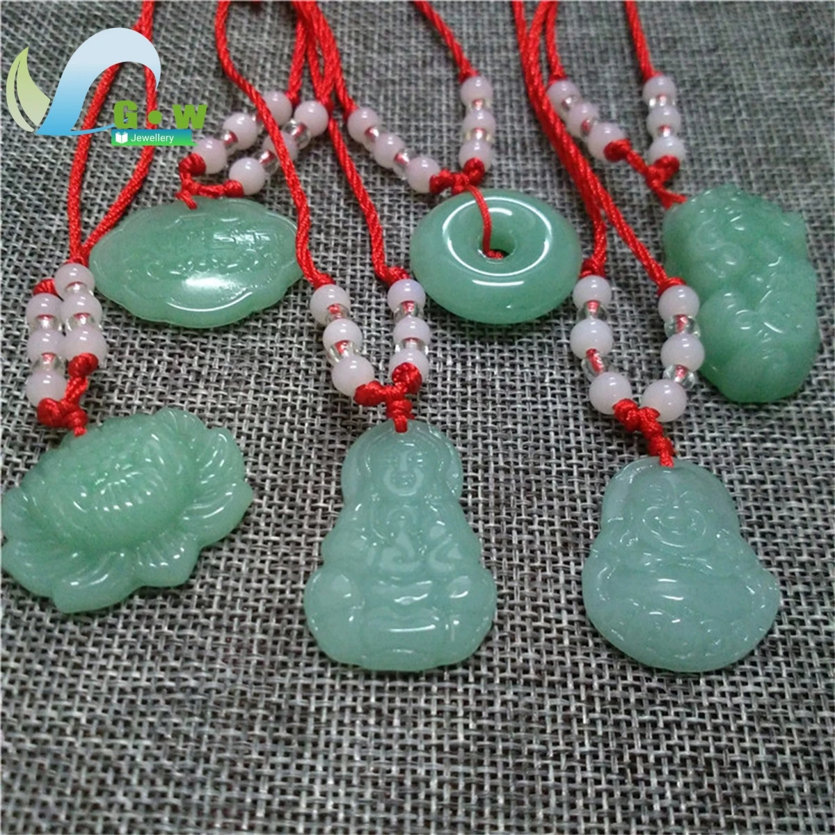 Natural Jade Buddha Guanyin Pixiu Green Peace Buckle Pendant Jewelry White Bead Red Rope Necklace Men Women Couples Students