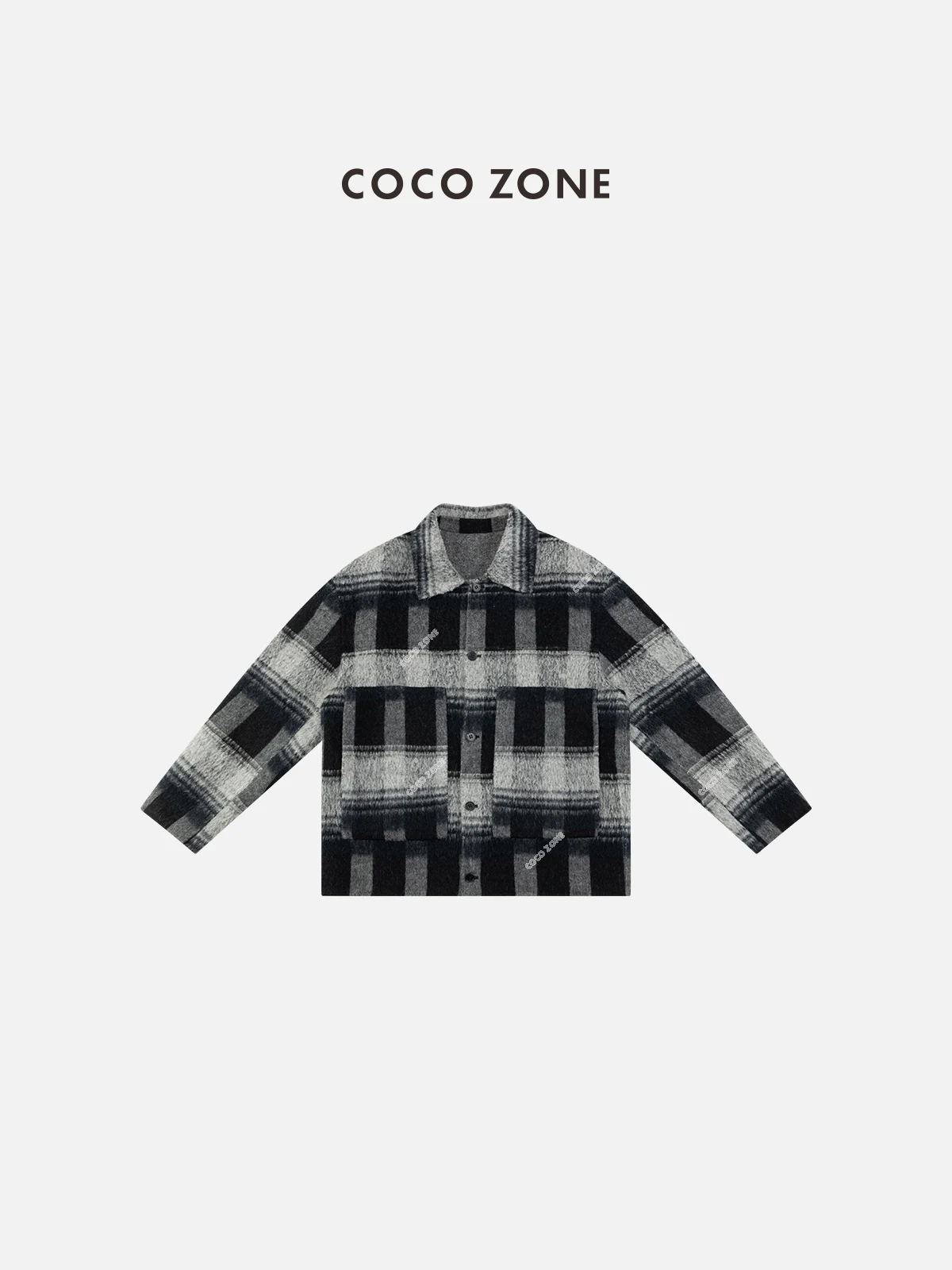 

Faionable Plaid Loose Collar Jaet Women's Spring Commute Sle Wool Blend Long Sve irt by ZONE Liu Design 2026