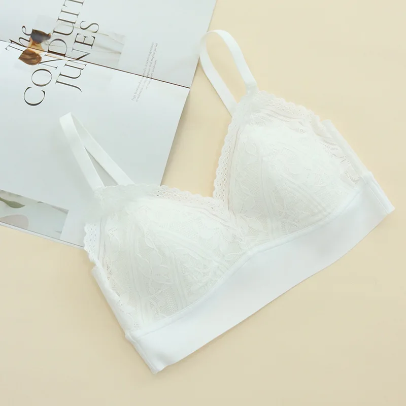 Spring Summer Sexy Lace Bras Women No Steel Ring Ultra-Thin Underwear Push Up Gathered Small Side Breast Anti-Sagging Silk Bra