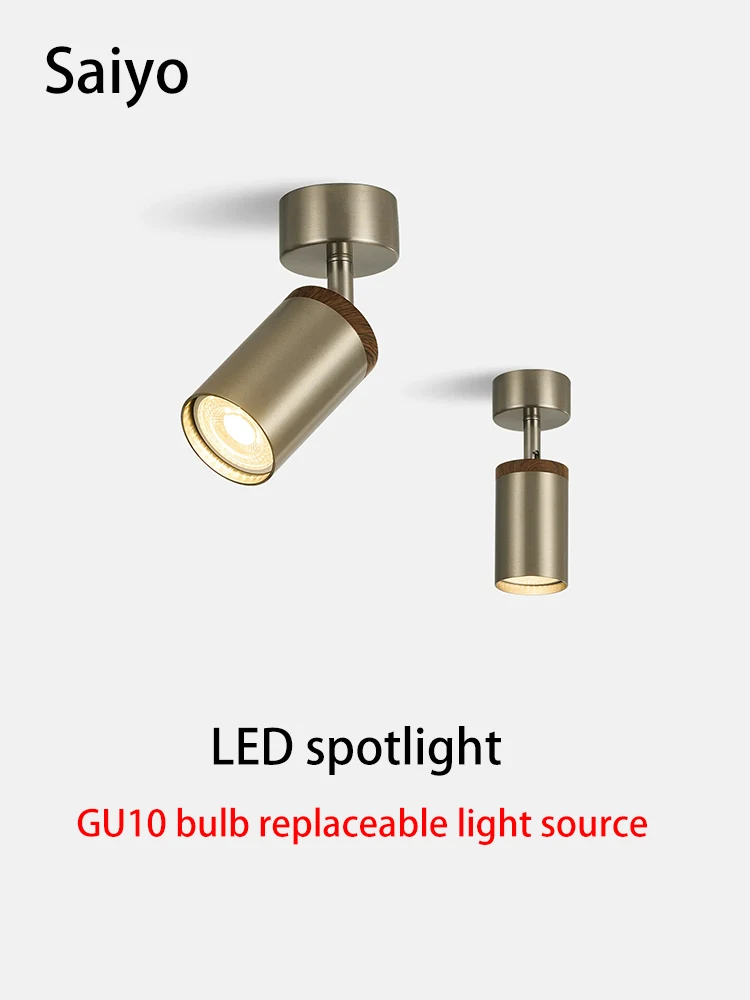 LED Surface Mounted Spotlight GU10 Replaceable Bulb COB Spot Walnut Color Accent Ceiling Light for Living Room Background Wall