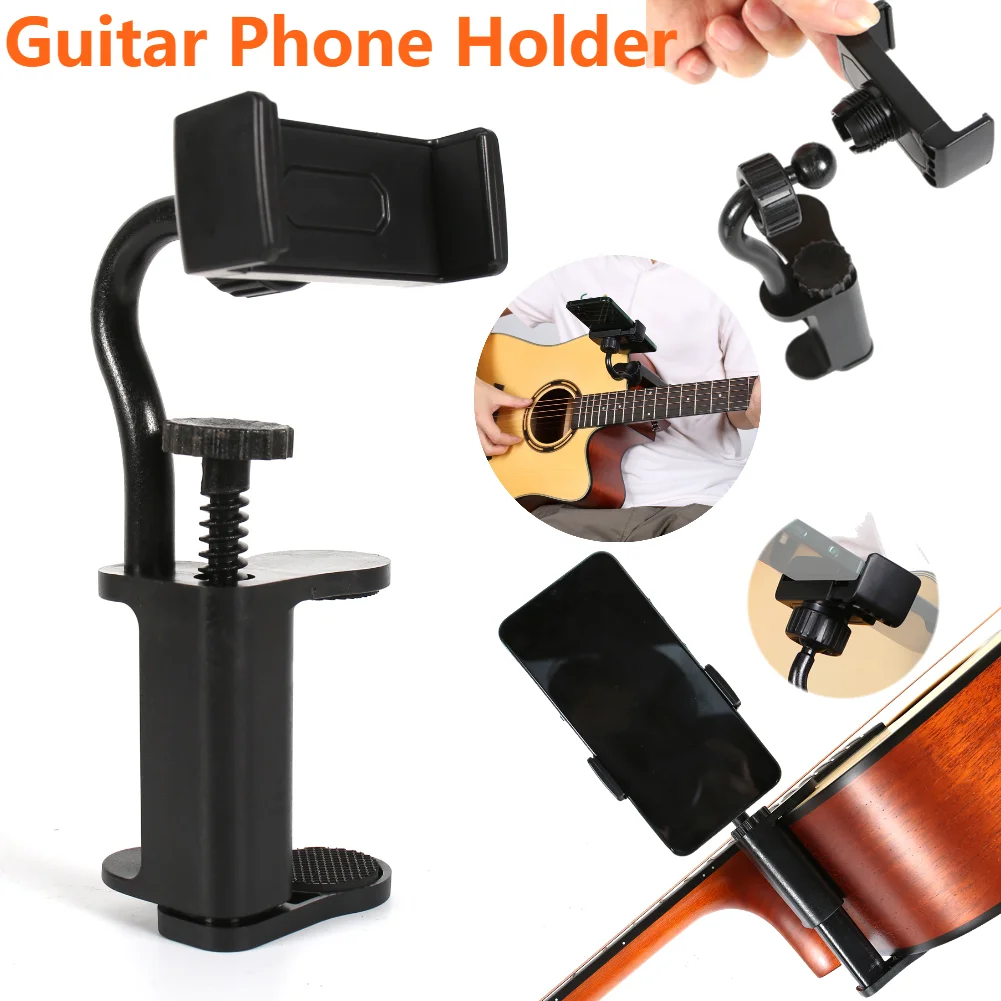 Guitar Stand Holder Hands-Free Thick Guitar Cellphone Mount Multi-Purpose Guitar Camera Clamp for Microphones Stand/Smartphones