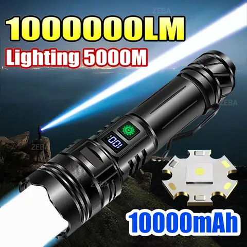 High Power LED Flashlight Type-C USB Rechargeable Long Range Tactical Torch Strong Light Lamp Outdoor Ultra Powerful Flash Light