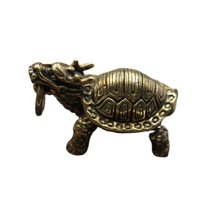 Brass Xuanwu Dragon Turtle Decorative Figurines Pendant Desk Decor Lucky Dragon Turtle Metal Figurine Accessoires Miniatures