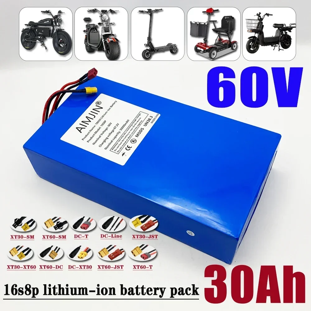

60V 16S8P Rechargeable Battery 30000mAh High-capacity 18650 Lithium-ion Battery Pack 30Ah With BMS For Electric Scooter Battery