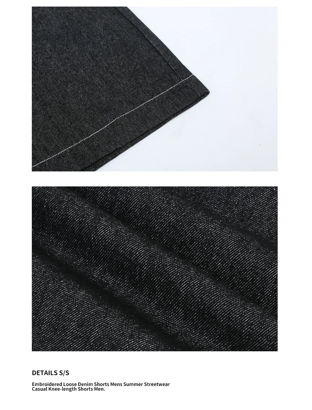 Bestickte lose Jeans shorts Herren Sommer Streetwear schwarze knielange Jeans shorts – Detail 13