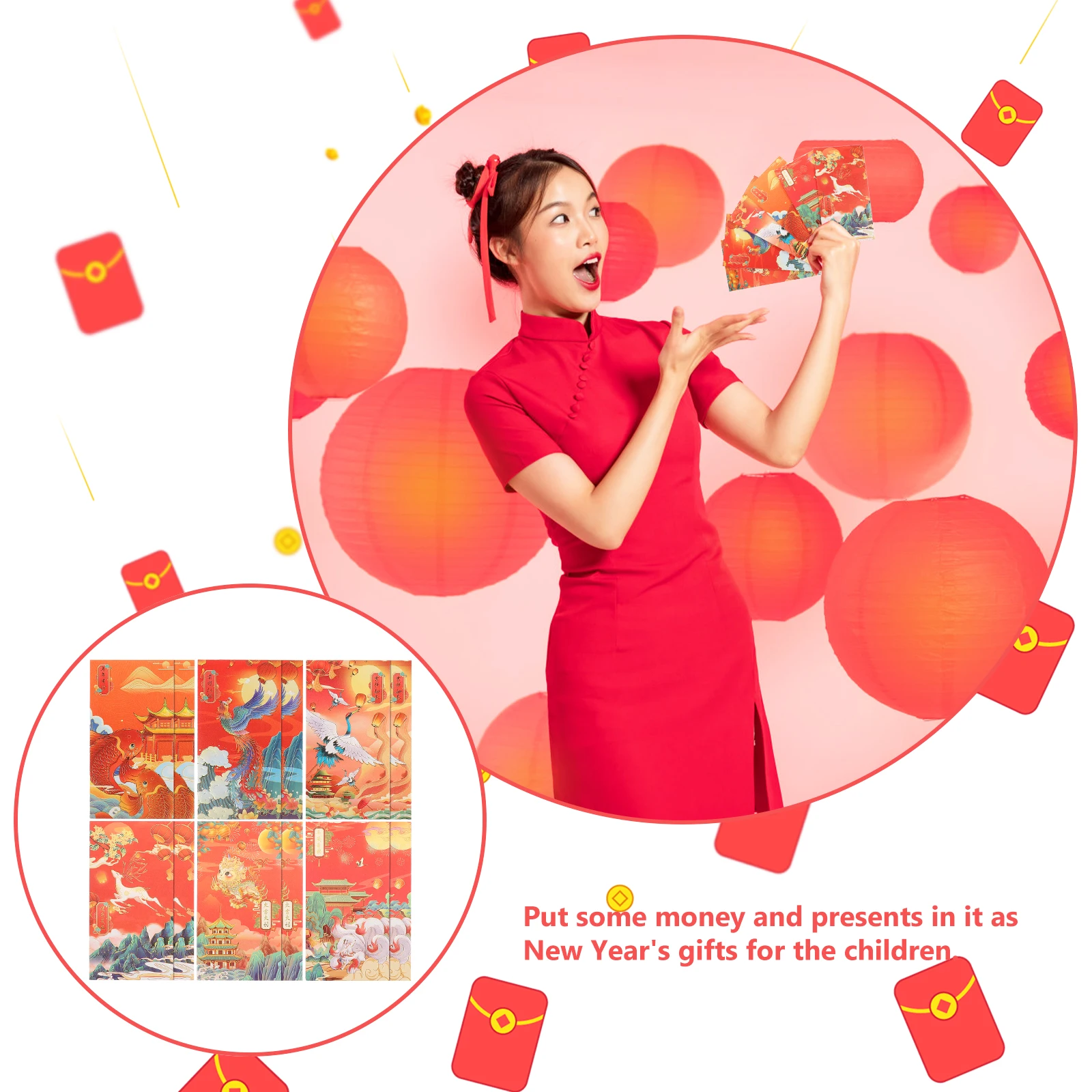 

12pcs Red Envelope Bags Chinese Money Pockets Luck Envelopes Hong Bao Gifts Prosperity Health Happiness New Year Snake
