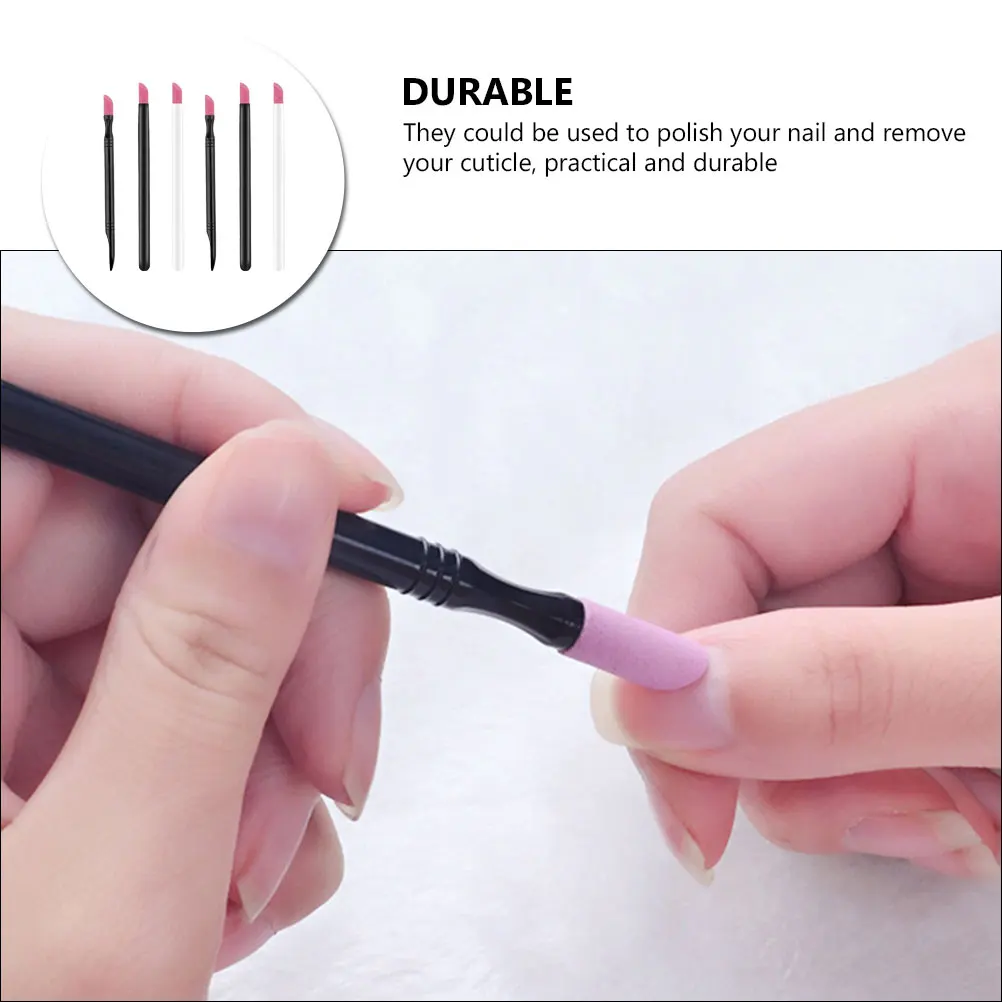 6pcs Ceramic Stick Pen One-Headed Nail Cuticle Remover Trimmer File For Natural False Nails Manicure Tool Nail Art Grinding