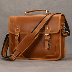 New Designer Leather Laptop Briefcase Genuine Leather Men's Computer Bag Working Handbags Tote Bag Man Male 14 Inch Shoulder Bag