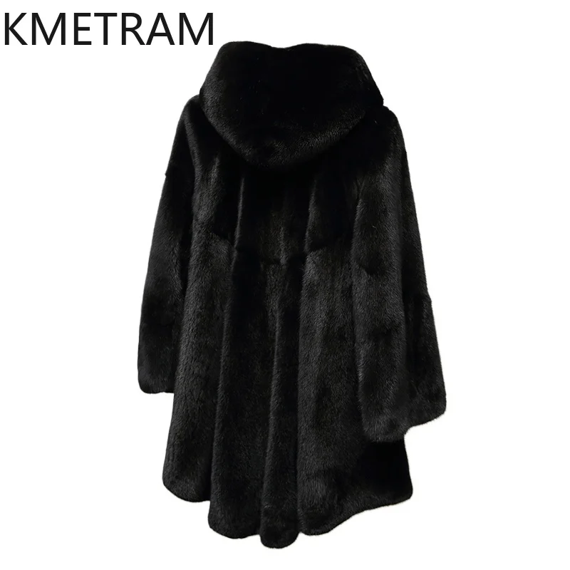 Natural Whole Mink Fur Coat Women Hooded Luxury Black Fur Jacket New in Outerwears Winter Fashion Womans Clothing 2025 Fourrure