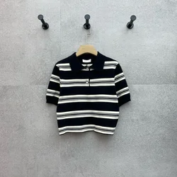 2024 Spring/Summer Contrast Stripe Knitted Top Classic Polo