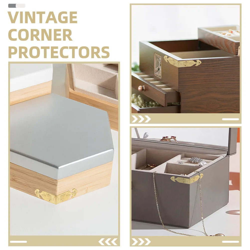 8Pcs Vintage Copper Box Corner Protectors Decorative Metal Corner Guard Screw Mount for Wooden Jewelry Furniture Case