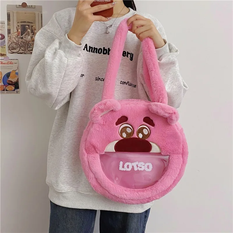 Disney Series Shoulder Bag Lotso Alien Stitch Cute Plush Large Capacity Kawaii Handbag Women Portable Outdoor Soft Lithe Girl