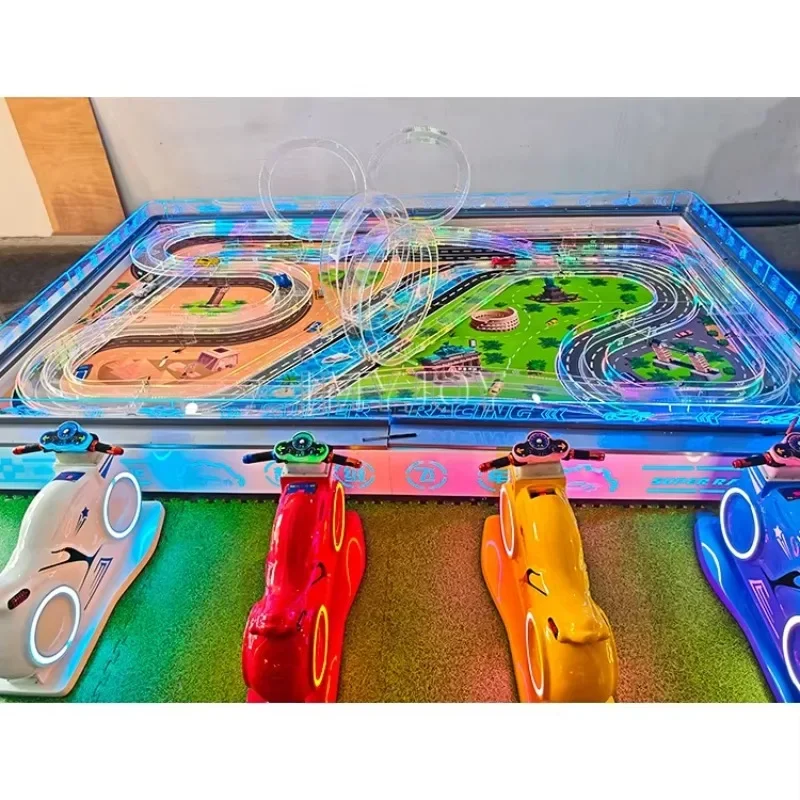 Indoor Amusement Children's Park Carnival Booth Multiplayer Interactive Moto Racing Car Setup Simulator Game Machine