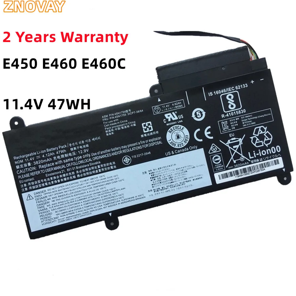 ZNOVAY 47WH 45N1754 45N1755 Laptop Battery For Lenovo ThinkPad E450 E450C E460 E460C E455 E465 E465C 45N1753 45N1756 45N1757