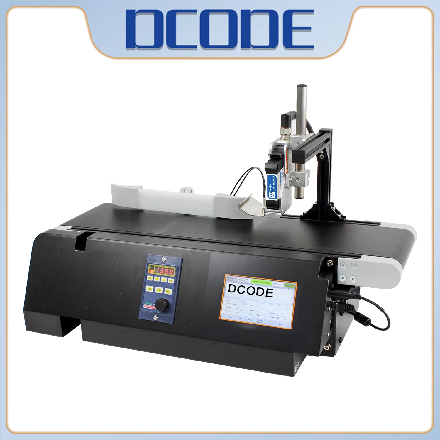 DCODE DN1 12.7mm/25.4mm Nozzle Inkjet Printer with Automatic Conveyor Belt QR Code Barcode Expiry Date Text Logo Coding Machine