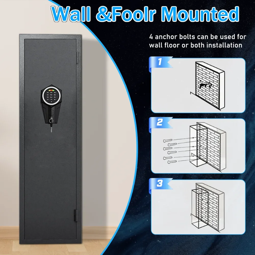 "High-Security Steel Rifle Cabinet - 3-4 Gun Capacity Electronic Lock Solid Bolts Dual Alarms LED Lighting Silent Operation"