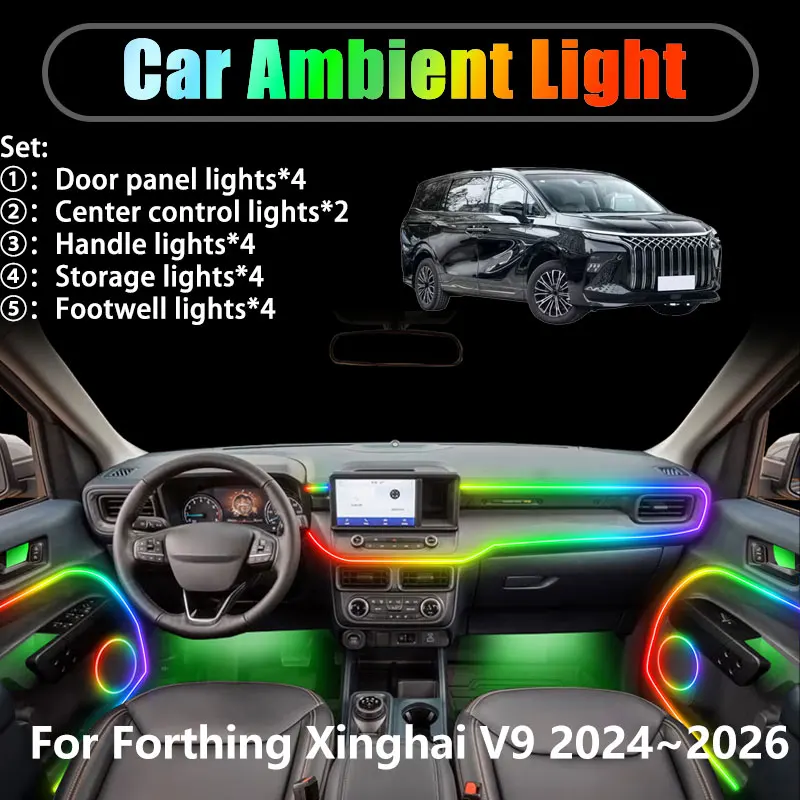 

Для Forthing Xinghai V9 2024 ~ 2026 2/18 в 1, автомобильное окружающее освещение, светодиодные фонари для интерьера багажника, USB RGB, ансамбль, стример, авто