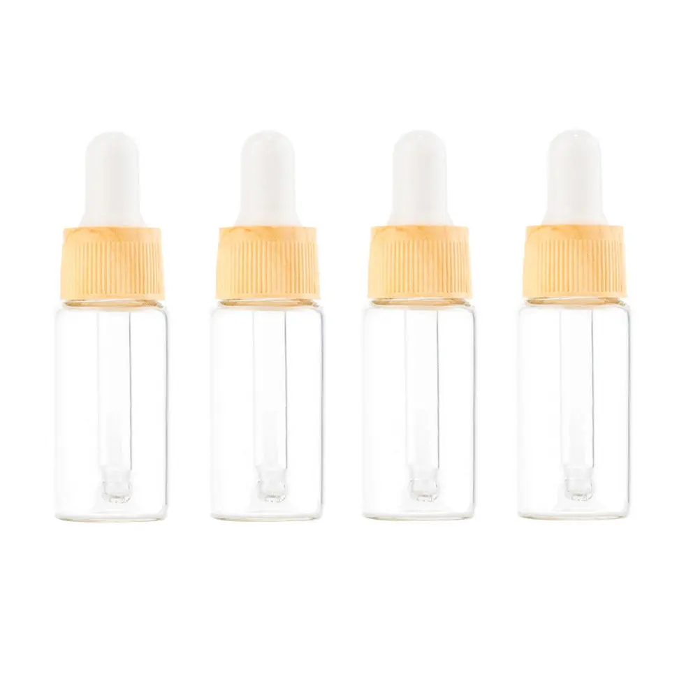 4Pcs Wood Grain Glass Dropper Dispenser Bottles 10Ml Premium Antiseptic Transparent Essential Oil Bottle Set Silicone