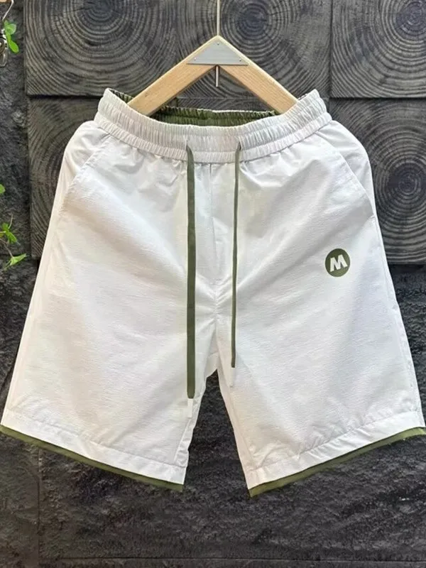 Summer New All-Match Quick-Dry Casual Men's Shorts Five-Point Beach Sports Straight Leg Trendy Brand Polyester Cotton Blend
