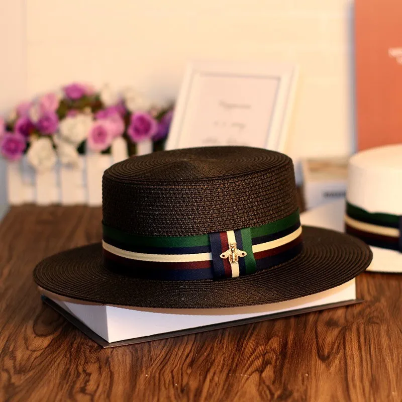 Female white large-brimmed flat-topped hat flat-brimmed top windproof