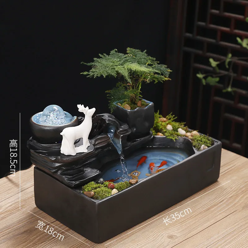 Ceramic Cat Water Fountain, Indoor Decor, Zen Drinker for Pet, Desktop Waterfall, Extravagant Ornaments, Spray Landscape, Pet