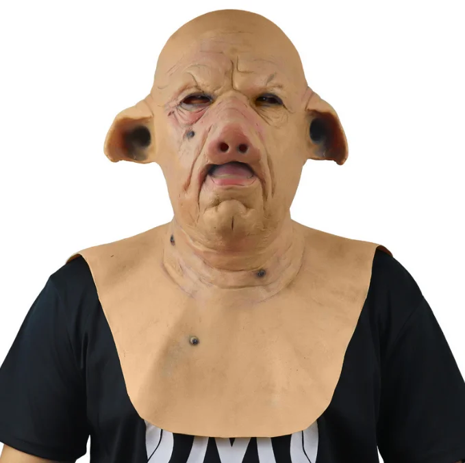 Pig Full Latex Mask Horror Creepy Wrinkle Face Mask With Neck Full Head Halloween Party Carnival Props Mask For Face Fashion