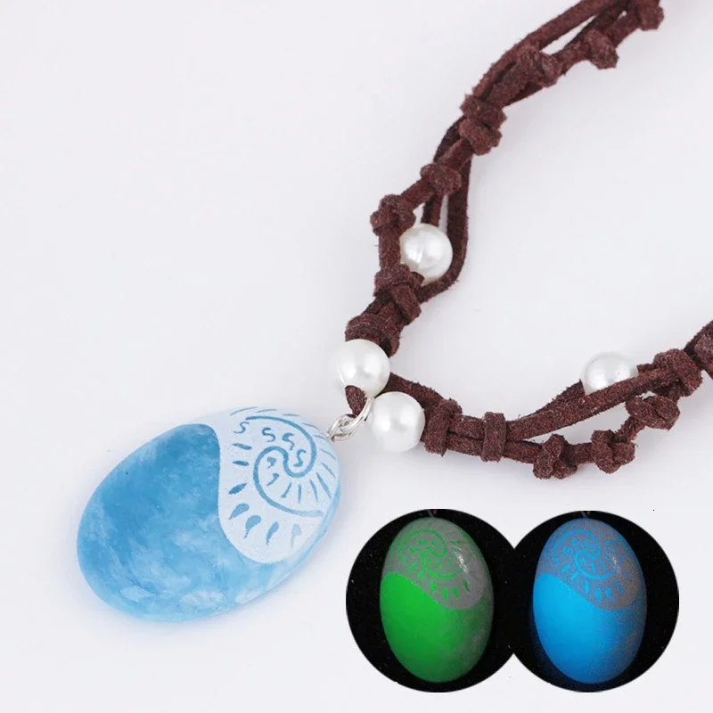 New 2020 Blue Stone Luminous Pendant Necklaces Polynesia Ocean Princess Moana Rope Chain Necklace Women Female Fashion Jewelry