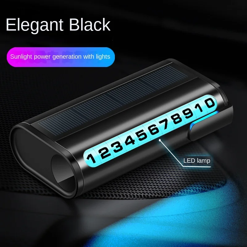 Car Luminous Parking Number Plate Auto Card Solar Charging Temporary Stop license Phone Card Notice For Decoration Accessory