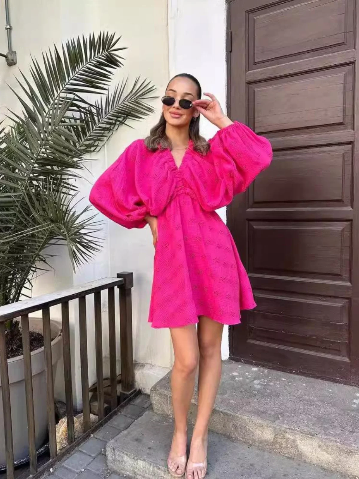 Abito lungo a vita alta Sve V-Ne Bubble Sve Dr Maxi Abito da donna Faion Primavera Estate Autunno Inverno Materiale in poliestere