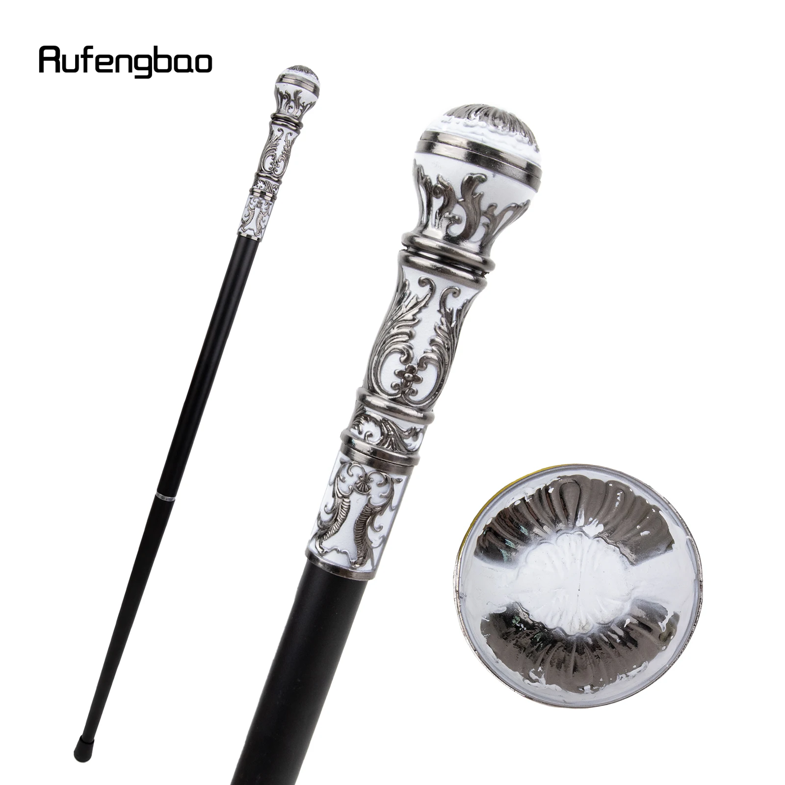 

Silver White Luxury Round Handle Fashion Walking Stick for Party Decorative Walking Cane Elegant Crosier Knob Walking Stick 93cm