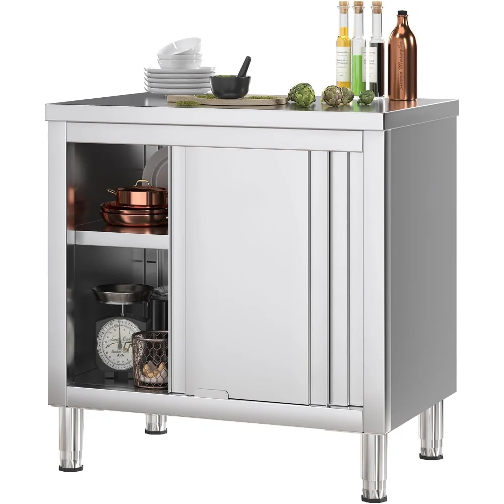 

Stainless Steel Work Table with Cabinet 31"x20",Commercial Kitchen Table with Sliding Doors for Prep Work