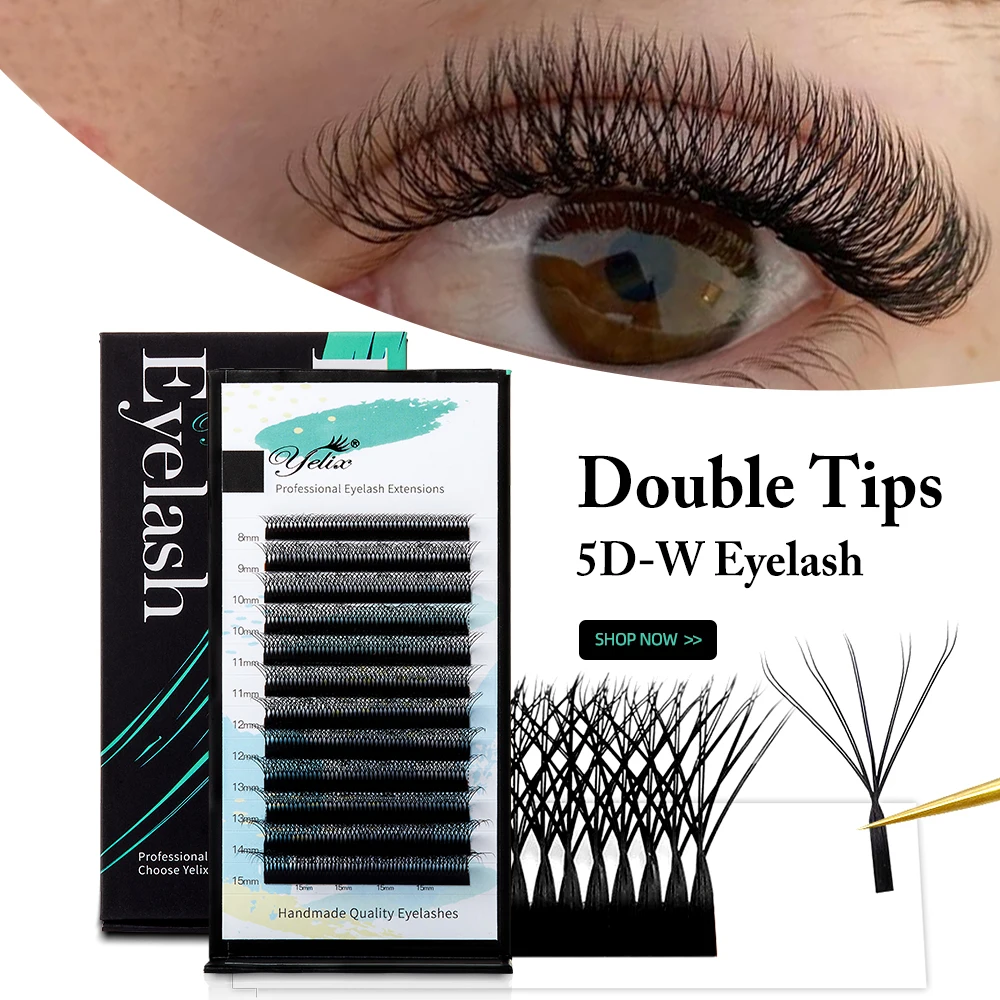 Yelix 5D W Eyelash Extensions Fluffy Volume Handmade False Lashes Curly Soft Premade Lash Clusters Salon Essential Easy Grafting