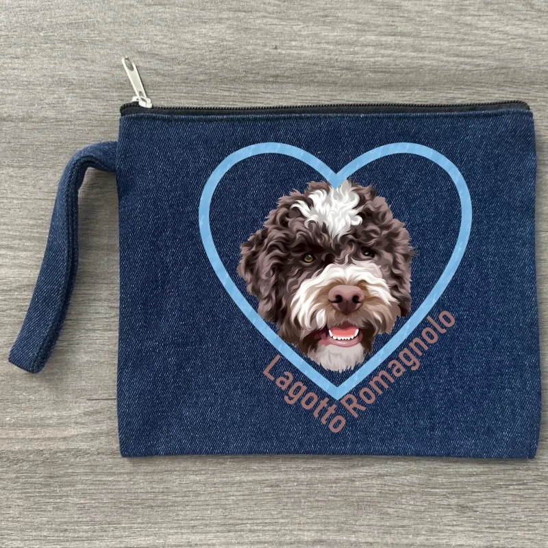 

Life Is Better With Lagotto Romagnolo Dog Italian Breed Women Small Canvas Makeup Bag Travel Denim MakeUp Pouch Kit Organizer