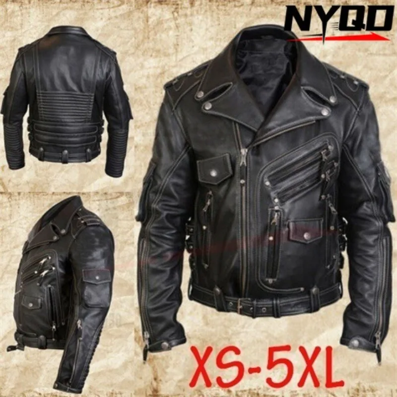 Motorcycle suit zipper cardigan leather button multi pocket personalized design men's coat travel coat motorcycle jacket