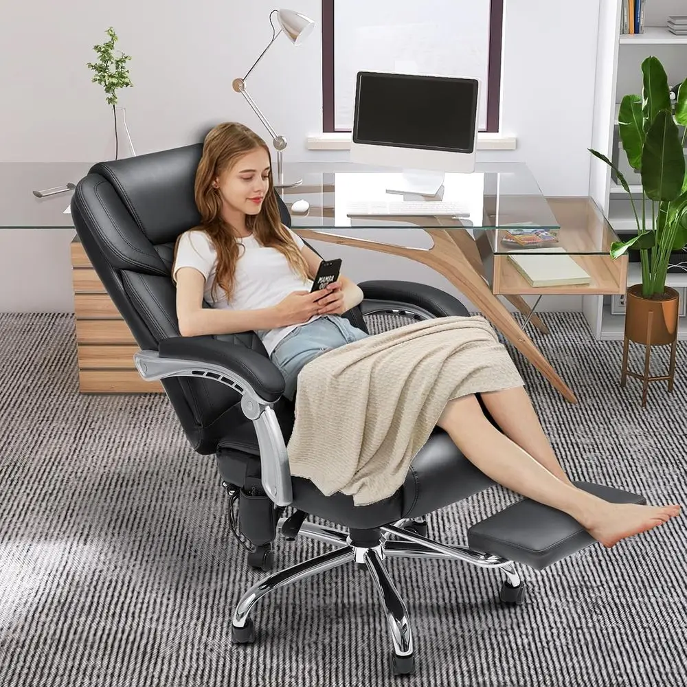 6-Point Massage Oice Chair with Lumbar Support, Heated Executive Oice Chair with Reclining Backrest, Computer Gaming Chair or Ho