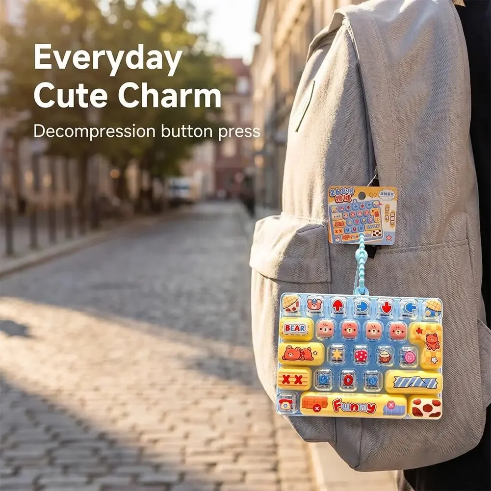 Cute Cartoon Animal 26 Grid Stress Relief Keyboard Keychain Pendant, Couple Bag Hanging Ornament for Home Desktop Decor Gift