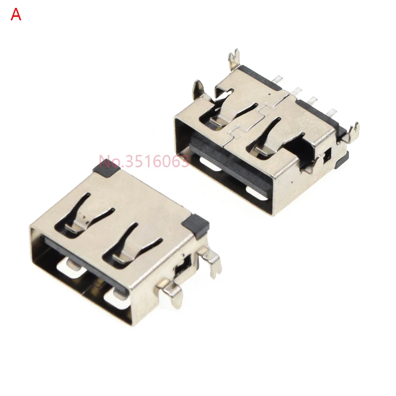 10Pcs Type A USB 2.0 Female Socket Connector AF10.0mm 2Pin/4Pin With Curling/without Curling Dip Smd 10MM