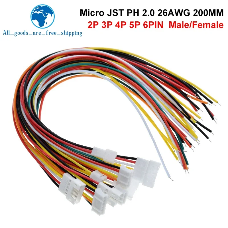 10PCS 5Pair Micro JST PH 2.0 2P 3P 4P 5P 6PIN Male Female Plug Connector With Wire Cables 20CM+20CM For Arduino MP3