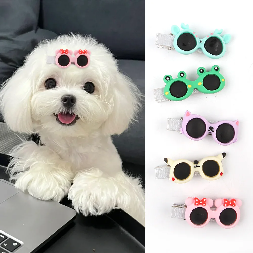 5pcs Cute Resin Sunglasses Hair Clips for Dogs Cartoon Art Pet Accessories Small Dog Hairpin Yorkshire Terrier Accessories