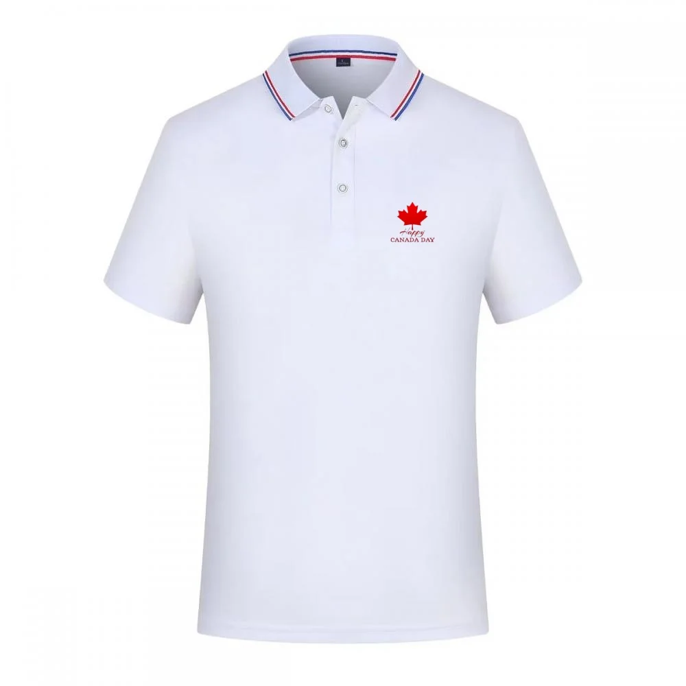 Camiseta Polo de Manga Corta para Hombre, Diseño de Hoja de Arce Roja, Cuello a Rayas, Secado Rápido, Informal, para Verano y Golf, Día de Canadá