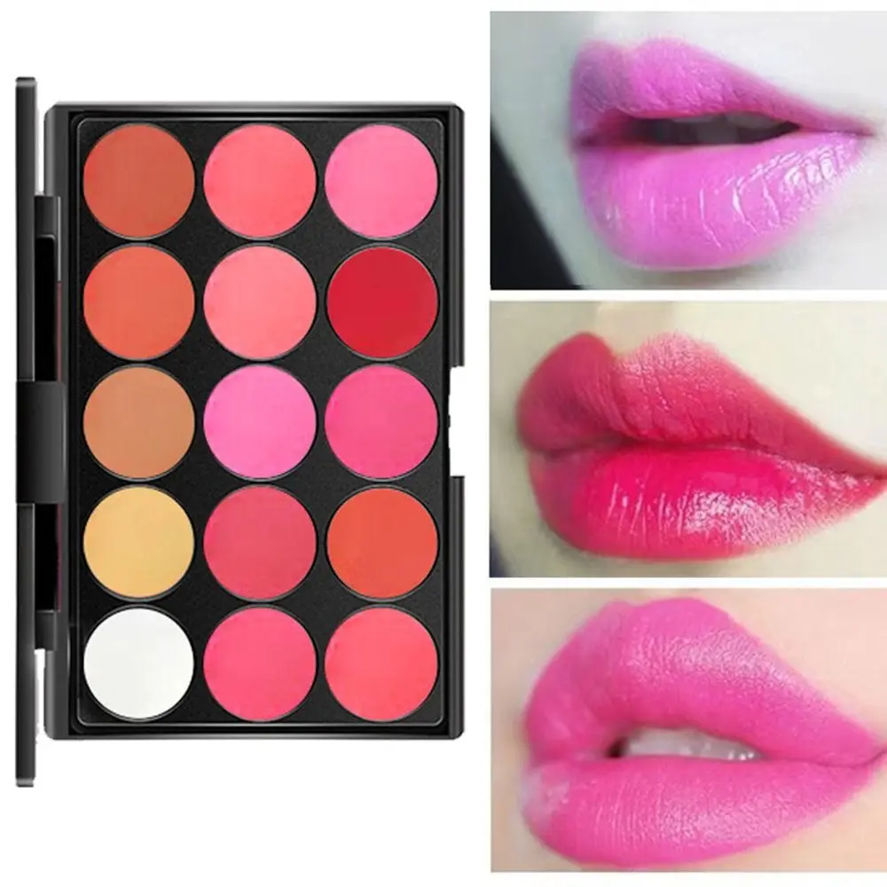 Non-Sticky Cup Matte Lipstick Palette Long Lasting Moisturizing 15 Color Lip Gloss Palette Nude Pink Waterproof Female