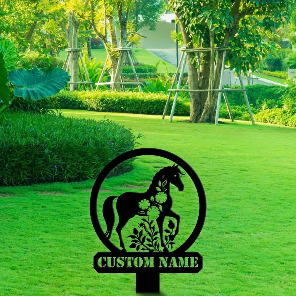 

Unique Personalized Horse Silhouette Metal Garden Marker with Floral Design Durable for Yard Patio Ideal Gift for Horse Lovers
