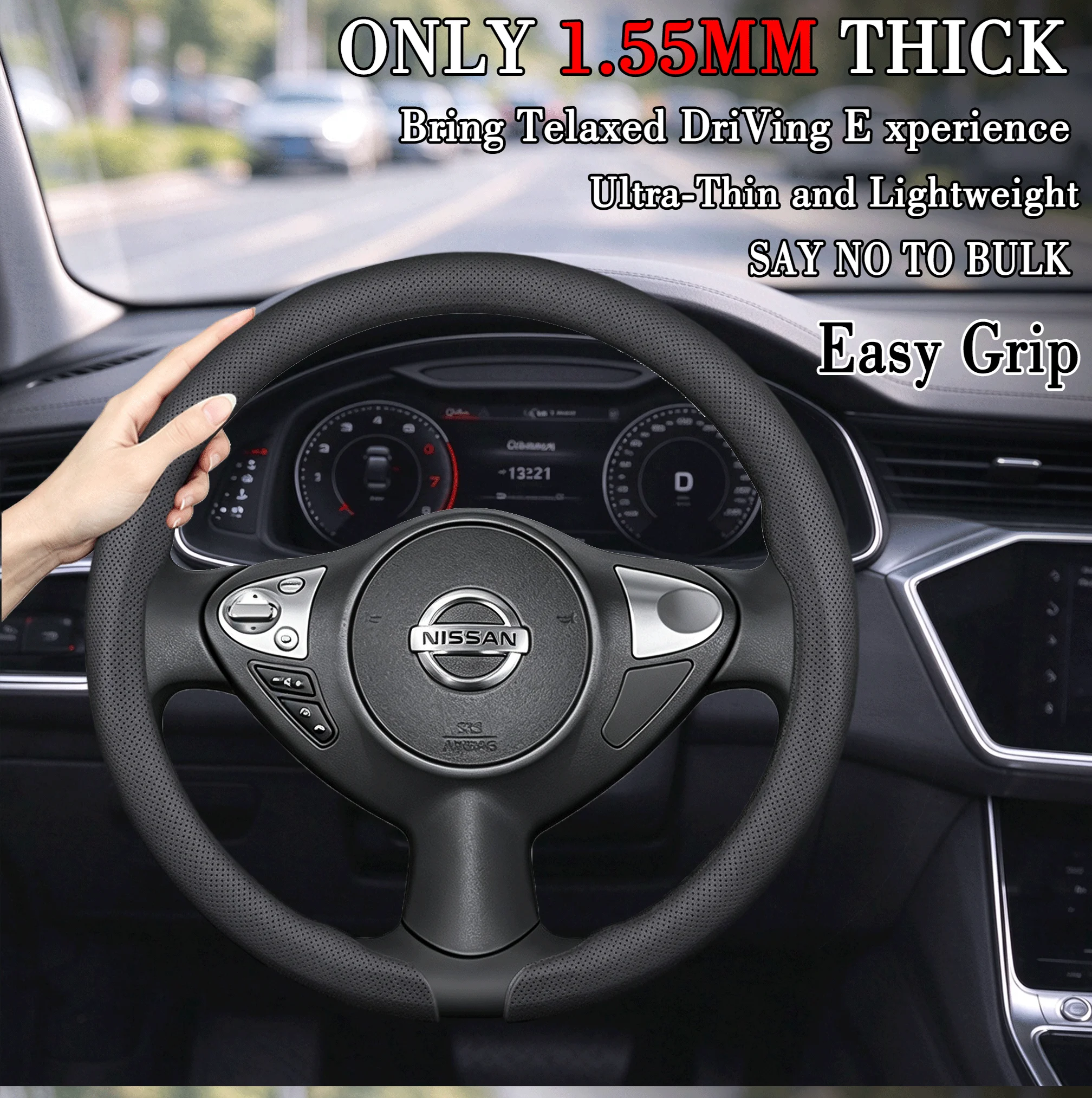 1.5MM ultra-thin Nappa leather steering wheel cover 37-38cm suitable for Nissan X-Trail/Rogue Qashqai Navara Sentra Leaf Murano