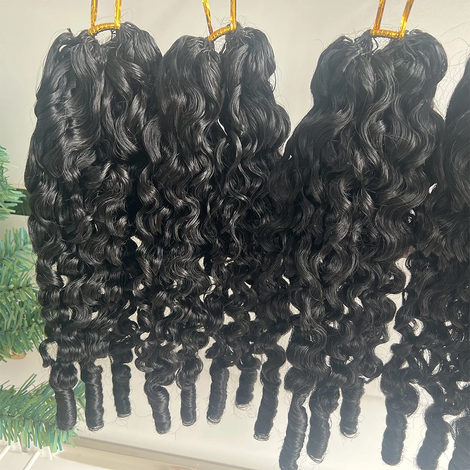 Burmese Curly Human Hair Pre-Separated Miracle Knots Feather Crochet Human Hair For Boho Braids Lightweight Reusable Remy Hair Extensions Protective Style For Women Seamless Feather Crochet Burmese Human Hair Extensions